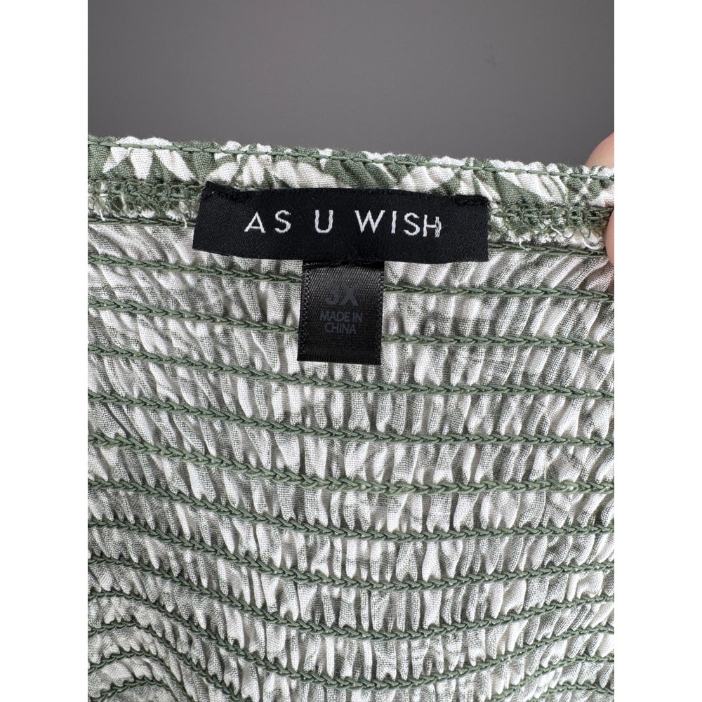 As U Wish Green Tropical Leaf Print Smocked Wide Leg Jumper Plus Size 3X - Picture 4 of 6